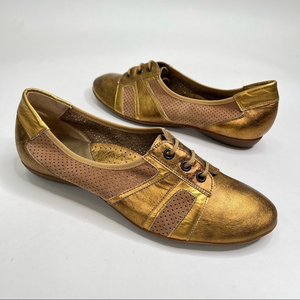 NEW Sesto Meucci Italian Gold Metallic Brown Suede Lace-up Oxford Sneakers Shoes